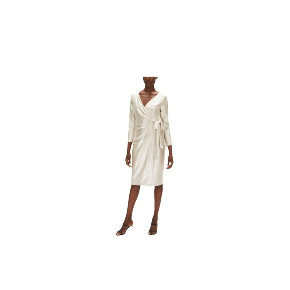 Lauren Ralph Lauren Woman’s SilverHolinda Faux Wrap Long SleeveSheath Dress SZ 8